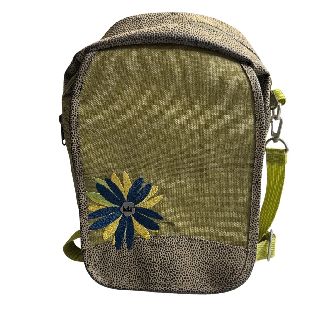 Haiku Olive Green Pebble Print Daisy Crossbody Messenger Canvas Flap Bag Womens